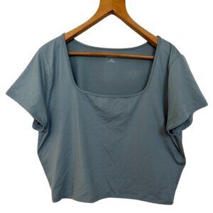 Hollister Teal Cropped Scoop Neck Top XXL Stretch Short Sleeve